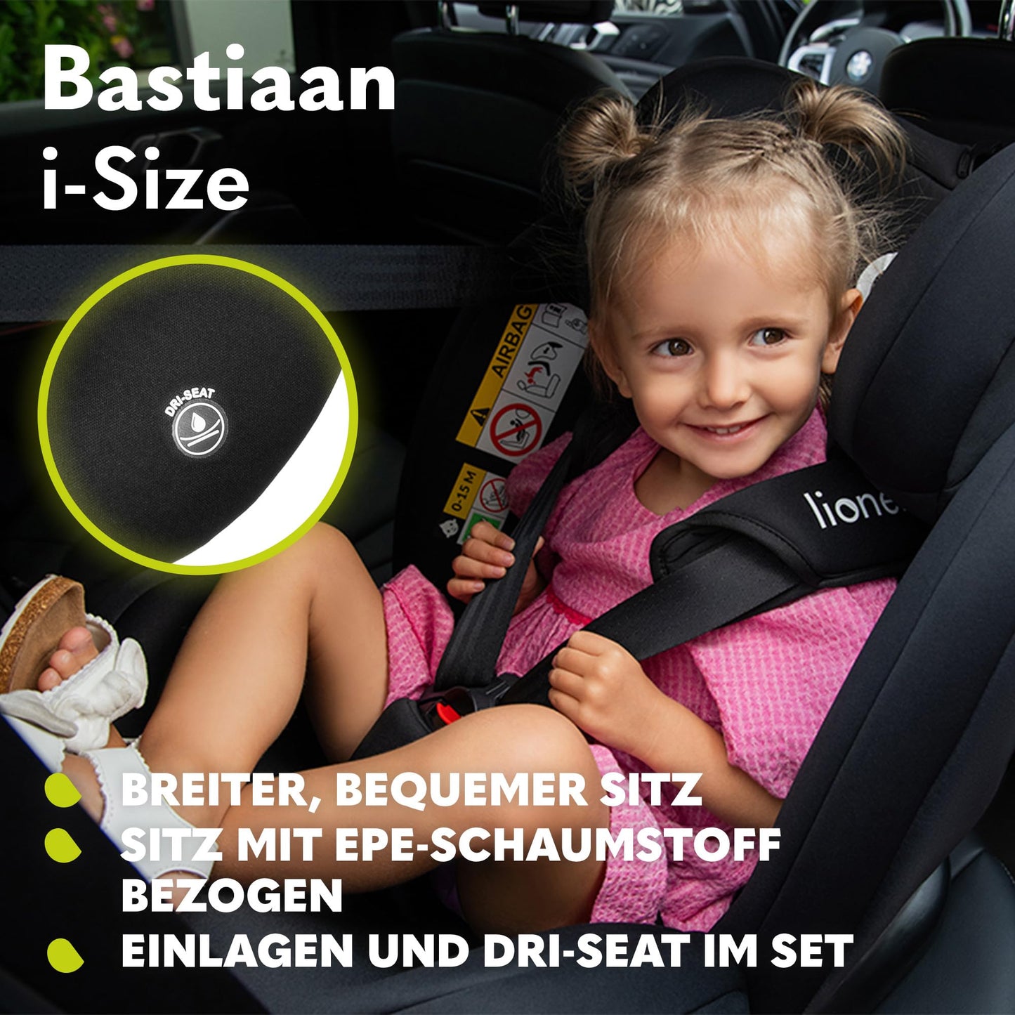 LIONELO Bastiaan i-Size One 360o drehbarer Autositz für Kinder von 40-150 cm, Montage in Fahrtrichtung und entgegen der Fahrtrichtung möglich, ISOFIX Pas TopTether Einstellbare Rückenlehne