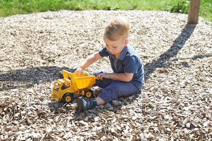 Lena 4210 EcoActives LKW Kipper, Baustellenfahrzeug ca. 27 cm, robuster Kipplaster, Muldenkipper für Kinder ab 2 Jahre, Spielfahrzeug in gelb