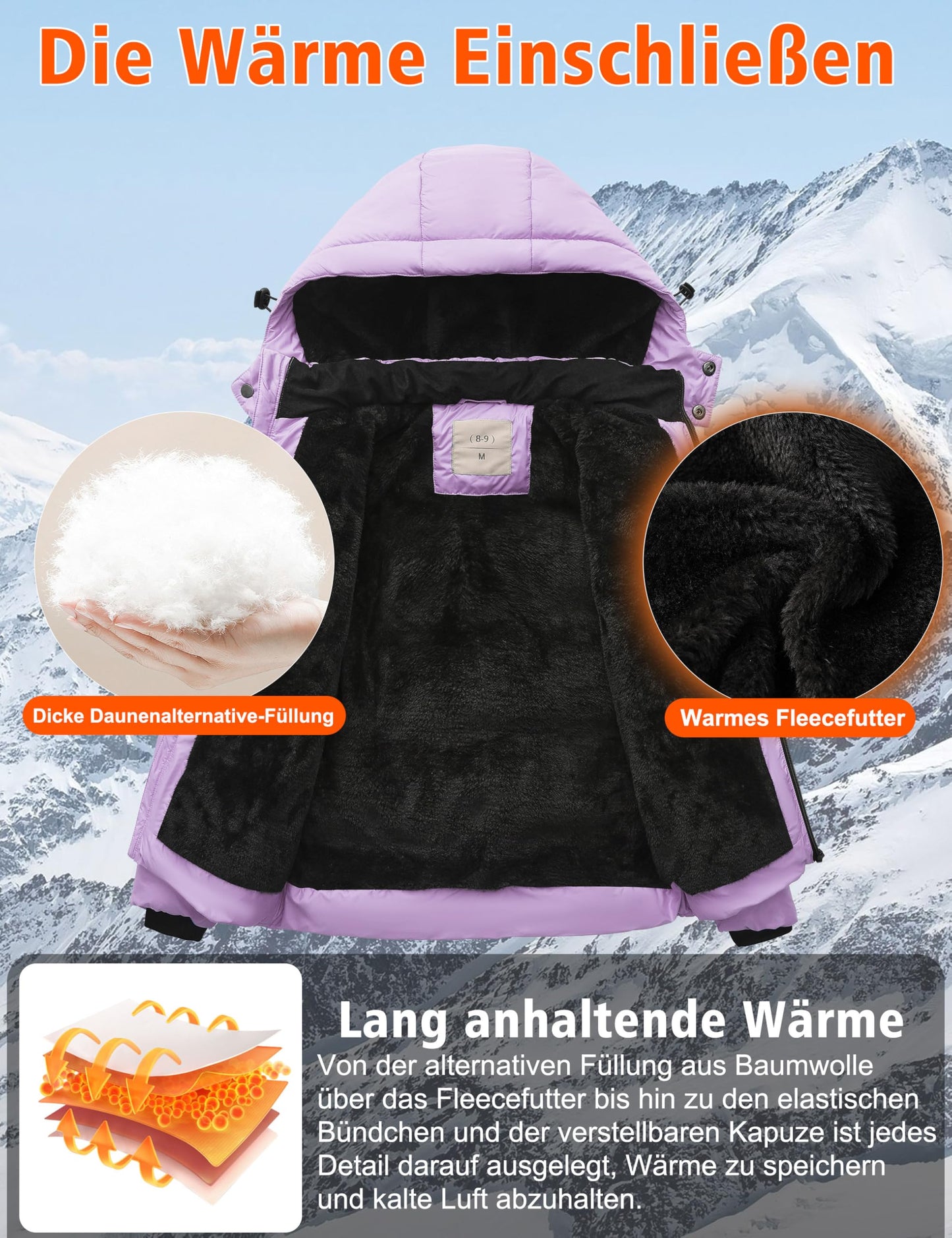 Winter Jacke Jungen Mädchen Kinder Jacke Warm Gefüttert Puffer Jacken Kinder Jacken Winter mit abnehmbarer Kapuze Wandern Jacke