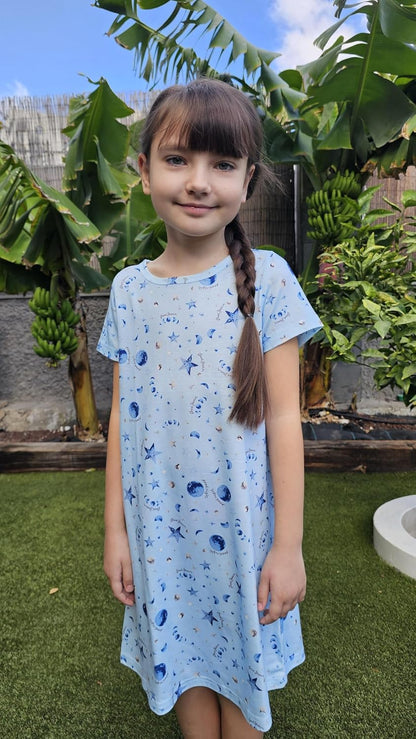 Arshiner Nachthemd Mädchen Kurzarm Pyjamas Kinder Schlafkleid Katze Einhorn Rundhals Nachtkleid 4-12 Jahre
