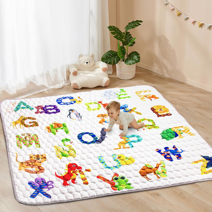 Funsland Krabbelteppich für Baby, Rutschfeste Baby Spielmatte Schadstofffrei 127x127cm, Baumwolle Tier Krabbelmatte Baby Faltbar mit Einem Höhenlineal, Kinder Spielmatte für Innen/Außen/Zaun