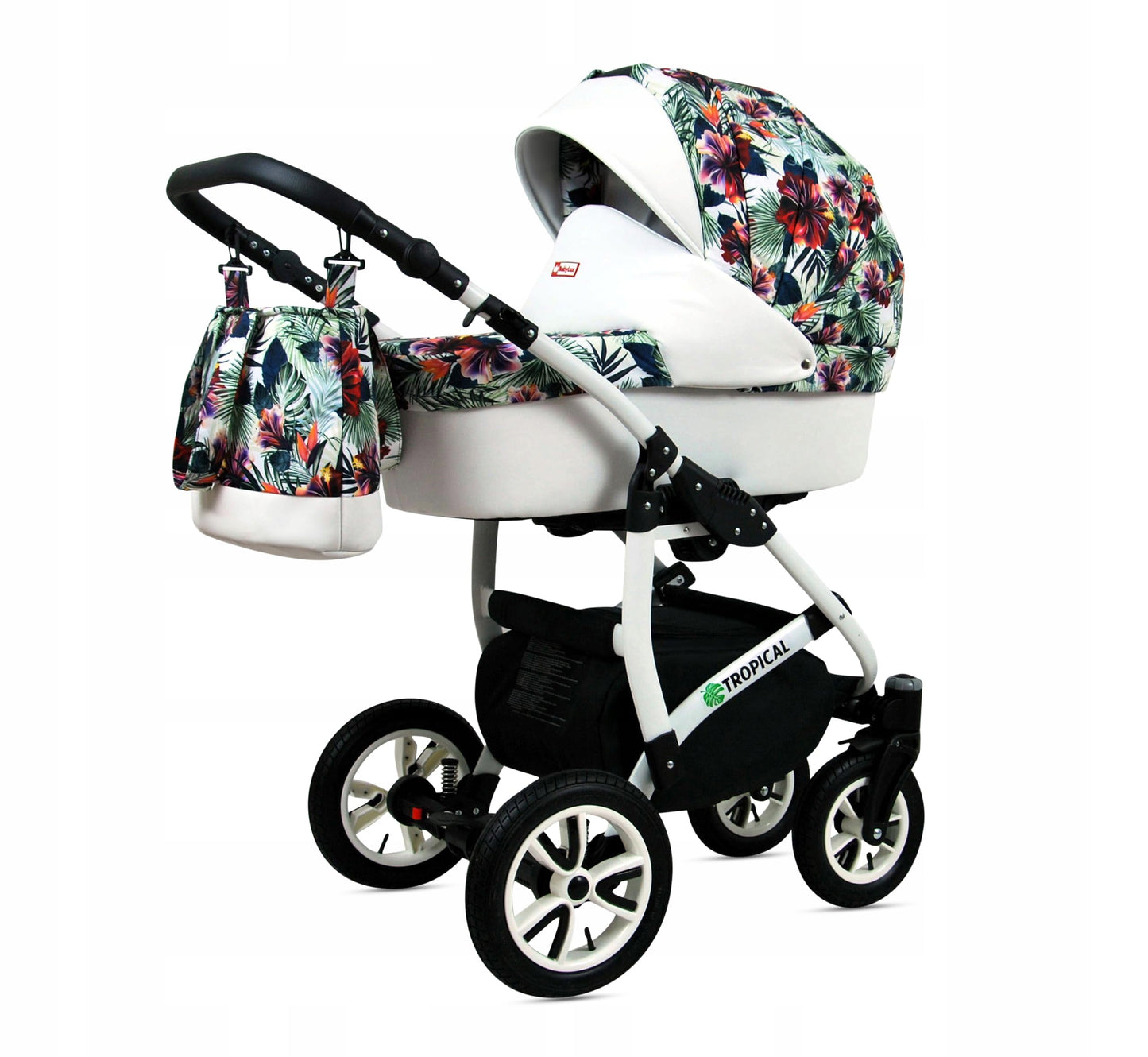 BabyLux® Bambimo Pushchair Set 3 in 1 - Tropical - incl. Baby Carrycot, Buggy Sports Seat, Car Seat - Pram Set - Combination Pram with Changing Bag, Rain Cover etc.
