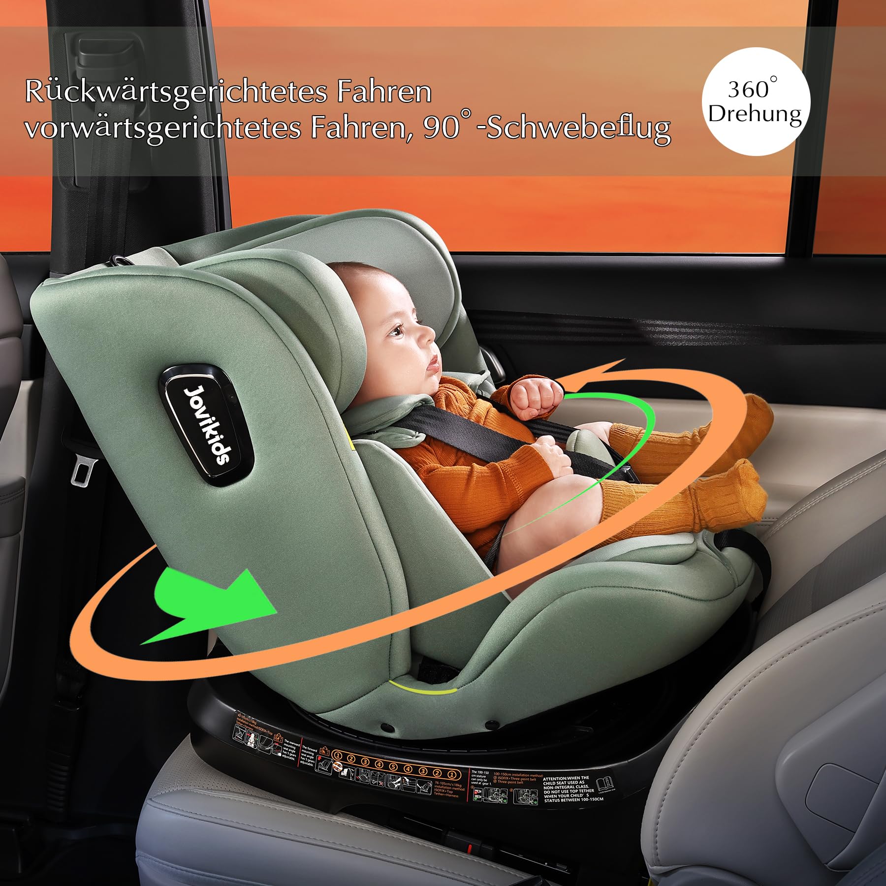 Jovikids 360° Drehbar Kindersitz mit ISOFIX und Ruheposition, i-Size(ECE R129) 40-150cm(0-36kg) Reboarder Baby Autositz, ab Geburt -12 Jahre (blau) - Meloni2
