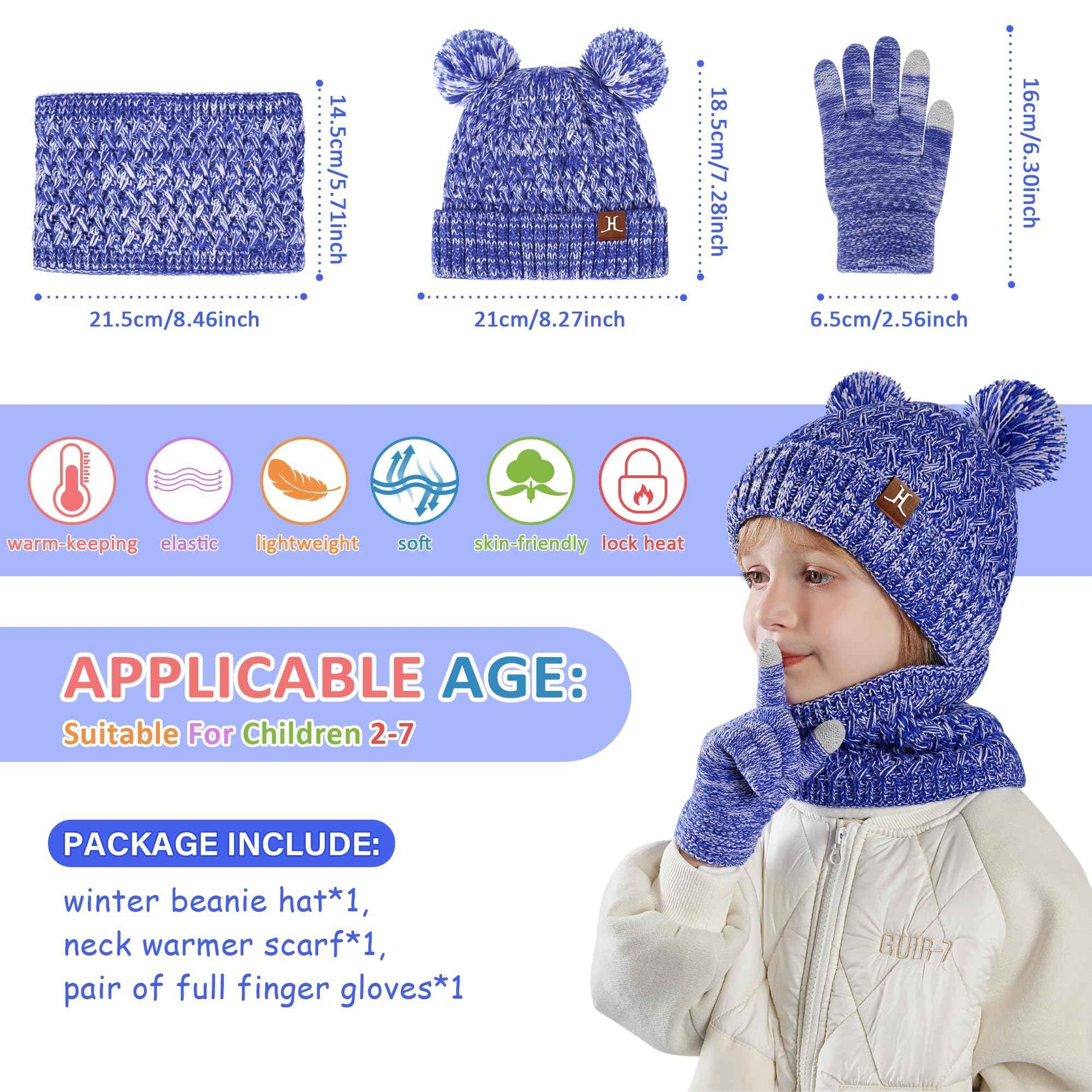 Children's Winter Hat Loop Scarf Touchscreen Gloves Set 2 3 4 5 6 7 Years Toddler Winter Hat Beanie Tube Scarf Knitted Pom Hats Gift Girls Boys
