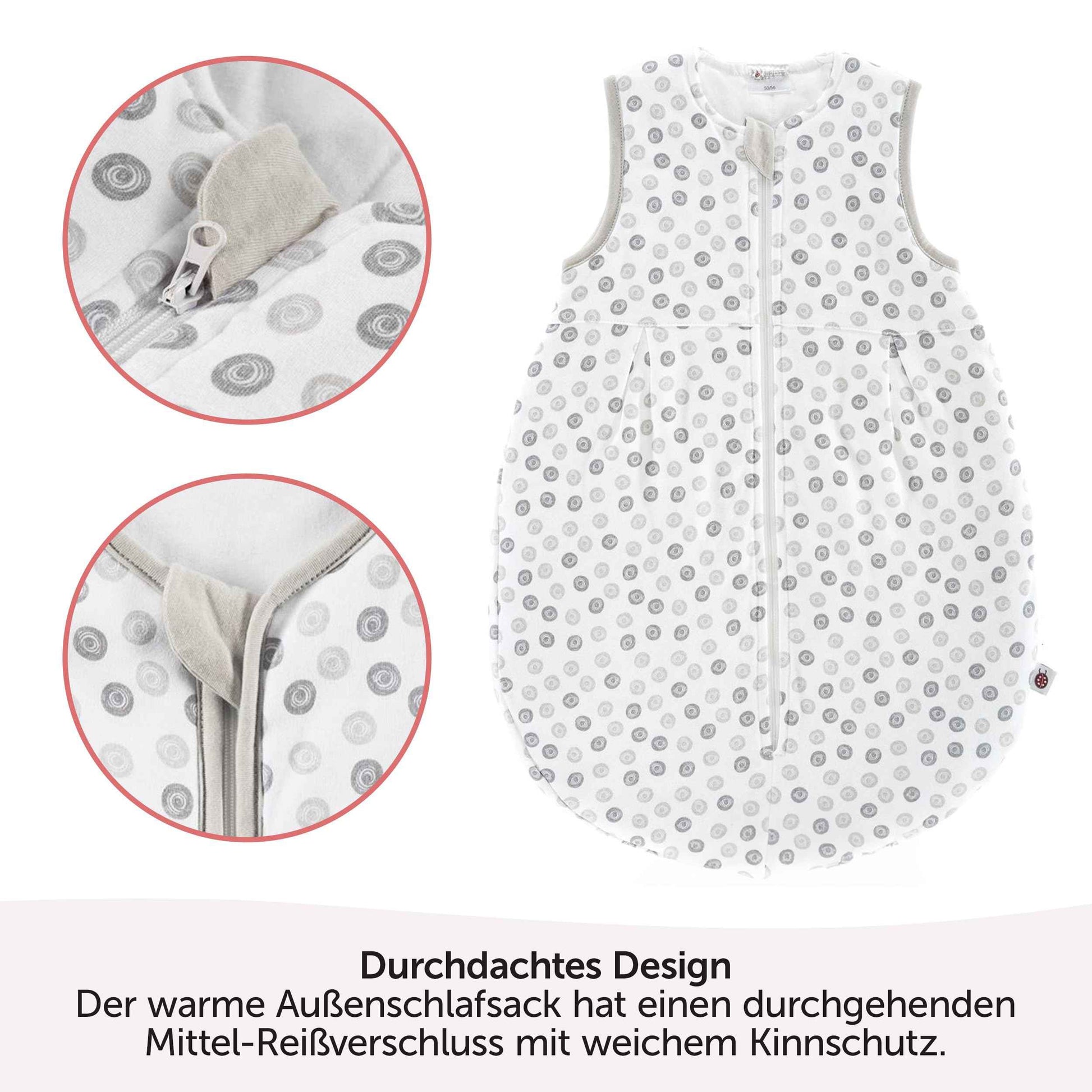 Coconette Circle All-Year Baby Sleeping Bag - 2-Piece: Long-sleeved inner bag and lined outer bag for summer and winter. 100 % cotton. White