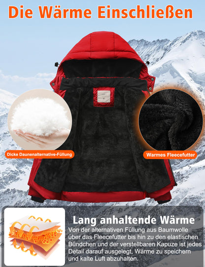 Winter Jacke Jungen Mädchen Kinder Jacke Warm Gefüttert Puffer Jacken Kinder Jacken Winter mit abnehmbarer Kapuze Wandern Jacke