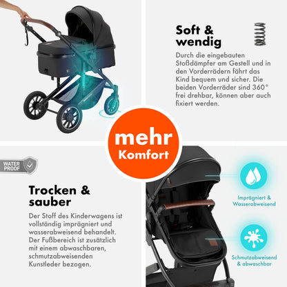 Daliya® FLEXI-PRO M 2in1 Kombikinderwagen & Buggy – XXL-Set, Reise-Kinderwagen mit Einhand-Abnahme, Wetterschutz, Sportsitz, Wickeltasche, Spieltisch, Regenschutz, dicke Matratze (Olivgrün)