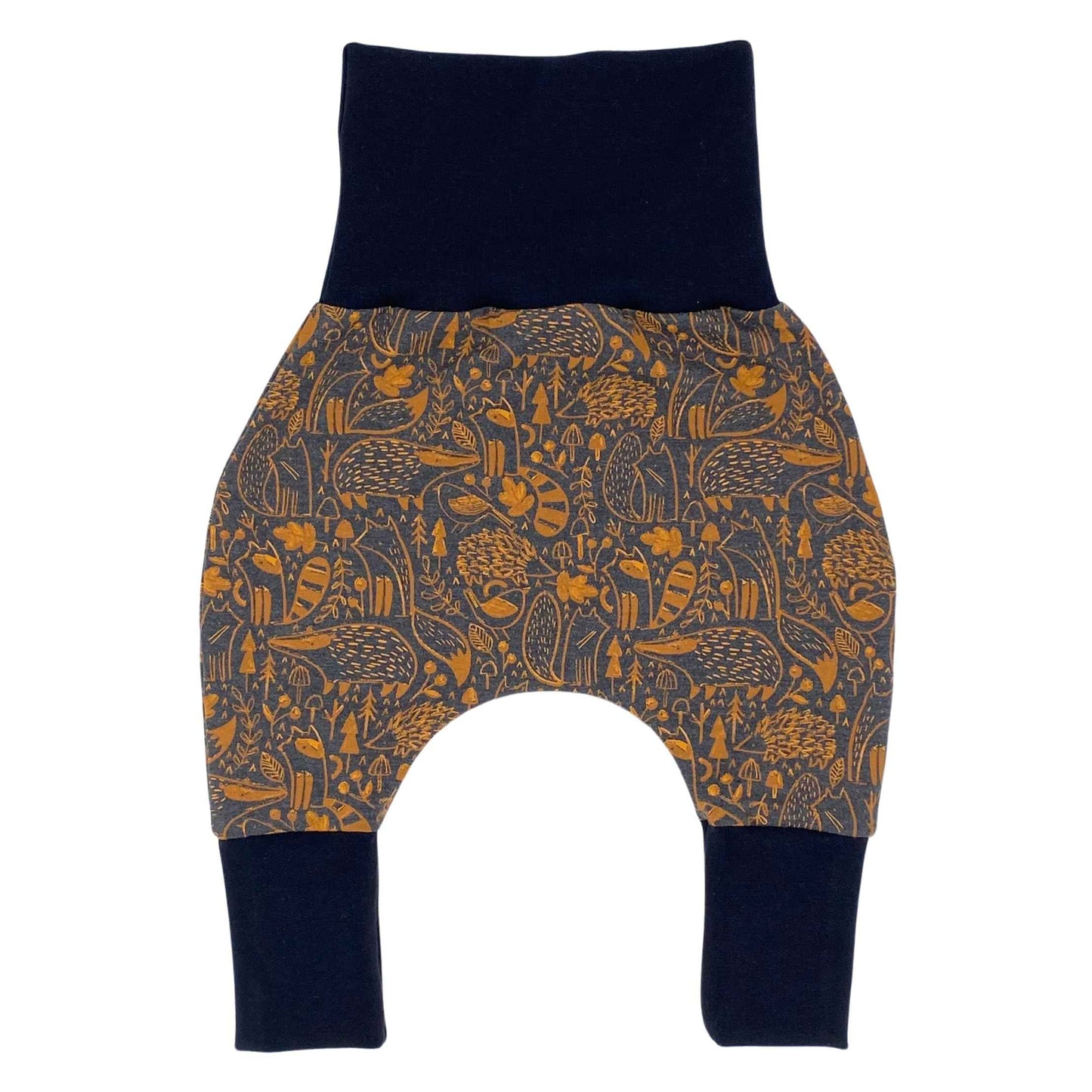 Baby Baggy Trousers, Handmade Cotton Jersey Grow Trousers, Sizes 50-74, 68-86, 92-104, Wide Waistband (Wild Life, 50-74)