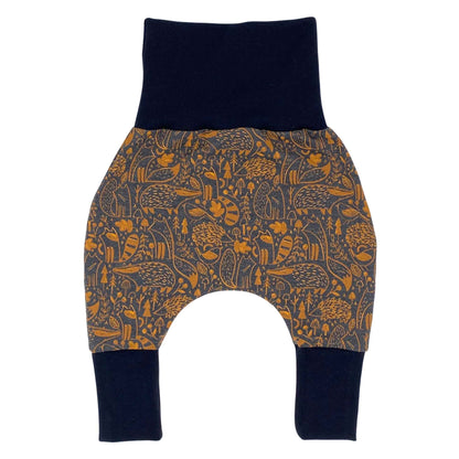 Baby Baggy Trousers, Handmade Cotton Jersey Grow Trousers, Sizes 50-74, 68-86, 92-104, Wide Waistband (Wild Life, 50-74)