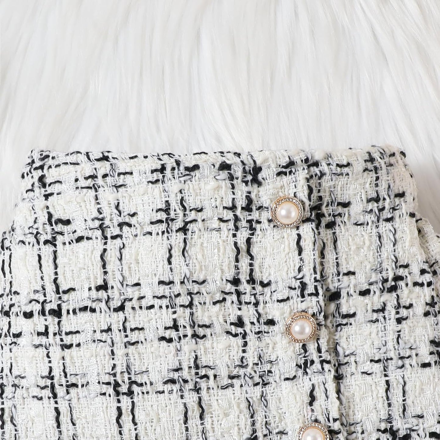 UUAISSO Kleinkind Baby Mädchen Kleidung Langarm Gerippte Oberteile Plaid Tweed Muster Rock Baskenmütze Herbst Knopf Outfits Sets