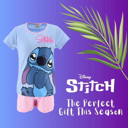 Disney Stitch Pyjamas für Mädchen, Stitch Design 2-Teiliges T-Shirt und Shorts-Set für Mädchen, Geschenk für Mädchen, Größen 6 bis 12 Jahre