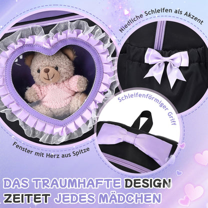 Schulrucksack Mädchen Herzdesign 22L mit Gepäckgurt für Schule | Spitze & Schleifendetails, Ergonomische 3D-Rückenpolsterung, wasserabweisendes Polyester, zahlreiche getrennte Fächer