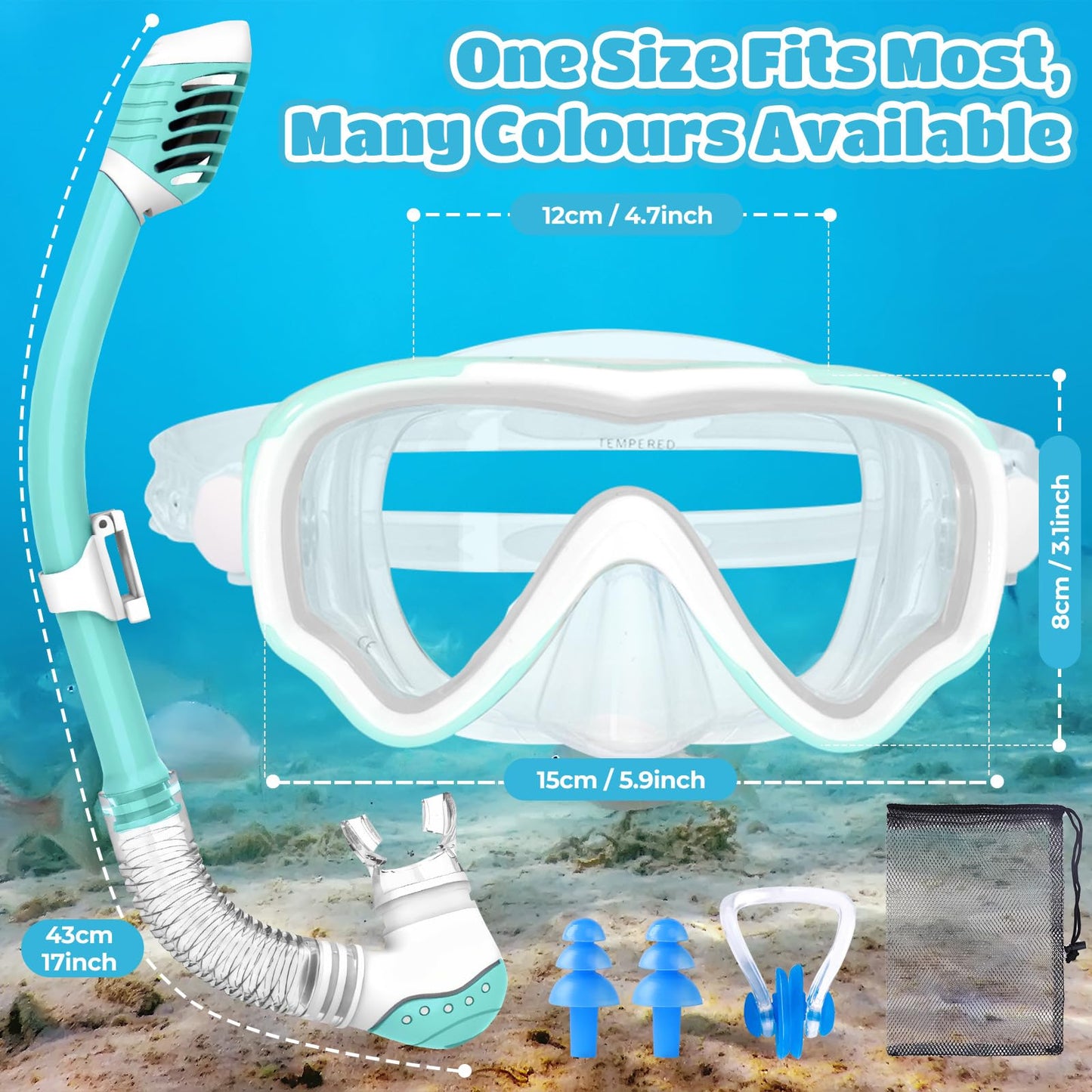 NLMWTI Children's Snorkel Set with 180° Panorama HD Vision, Anti-Fog & Anti-Leakage, Durable Safety Glass, Adjustable Side Straps