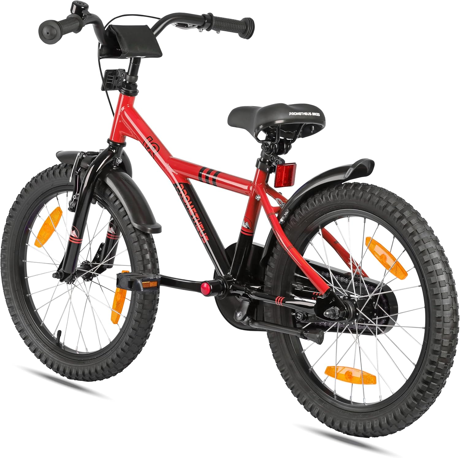 PROMETHEUS BICYCLES Kinderfahrrad 18 Zoll Jungen ab 6 Jahre - Kinder Fahrrad 18 Zoll Junge Mädchen Fahrrad Kinder mit Rücktrittbremse Fahrradständer in Rot Schwarz - Meloni2