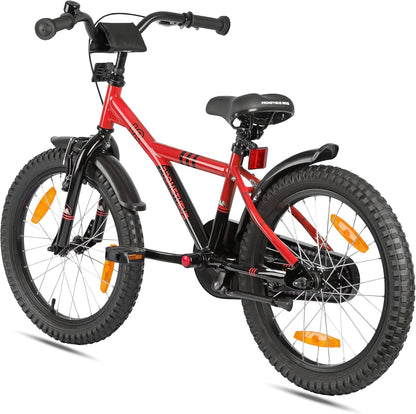 PROMETHEUS BICYCLES Kinderfahrrad 18 Zoll Jungen ab 6 Jahre - Kinder Fahrrad 18 Zoll Junge Mädchen Fahrrad Kinder mit Rücktrittbremse Fahrradständer in Rot Schwarz - Meloni2