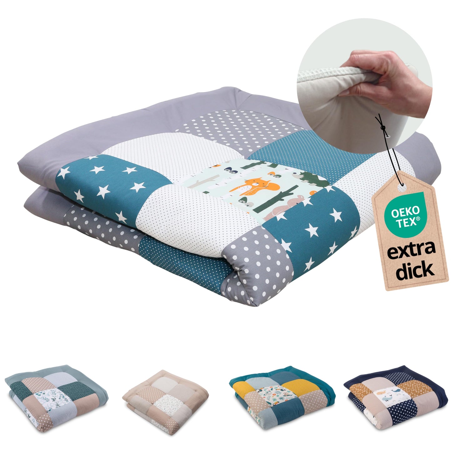 ULLENBOOM Krabbeldecke für Baby 100x100 cm, 100% OEKO-TEX Materialien, Made in EU, Dick & weich gepolstert, Sandblume - ideal als Babydecke, Laufgittereinlage & Spieldecke Baby - Meloni2