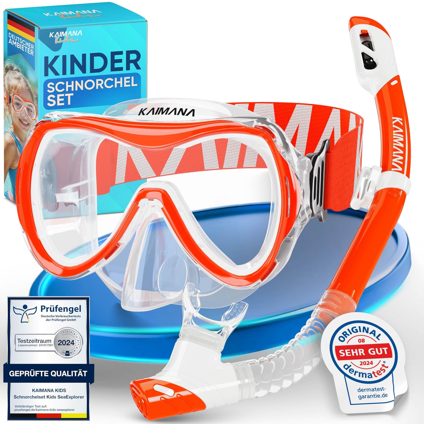 Das Neue KAIMANA® SeaExplorer Schnorchelset Kinder + Tragetasche, Taucherbrille mit Schnorchel, Taucherbrille Kinder, Alternative zur Schnorchelmaske Kinder, Taucherbrille mit Stoffband/Silikonband