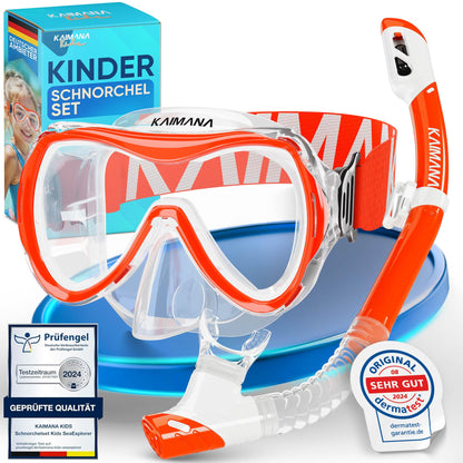 Das Neue KAIMANA® SeaExplorer Schnorchelset Kinder + Tragetasche, Taucherbrille mit Schnorchel, Taucherbrille Kinder, Alternative zur Schnorchelmaske Kinder, Taucherbrille mit Stoffband/Silikonband