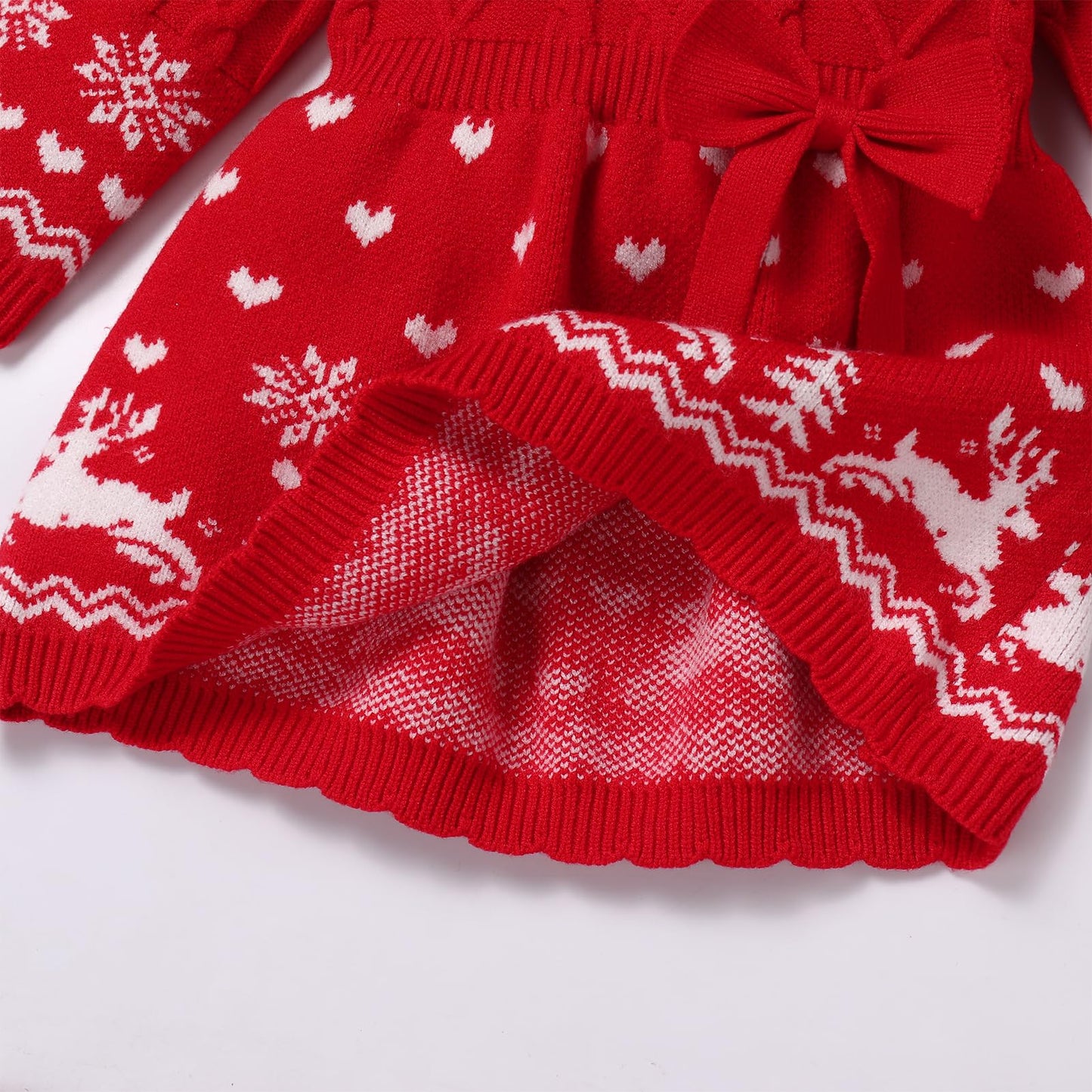 FYMNSI Baby Girls' Christmas Jumper Knitted Dress Long Sleeve Knitted Dress Warm Autumn Winter Christmas Dress Party Dress