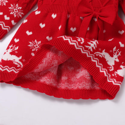 FYMNSI Baby Girls' Christmas Jumper Knitted Dress Long Sleeve Knitted Dress Warm Autumn Winter Christmas Dress Party Dress