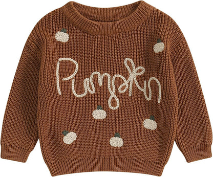 Yassiglia Baby Halloween Strickpullover Kleinkinder Kürbis/Geist Sweatshirt Langarm Rundhals Gestrickter Pullover Neugeborenes Baby My First Halloween Outfit