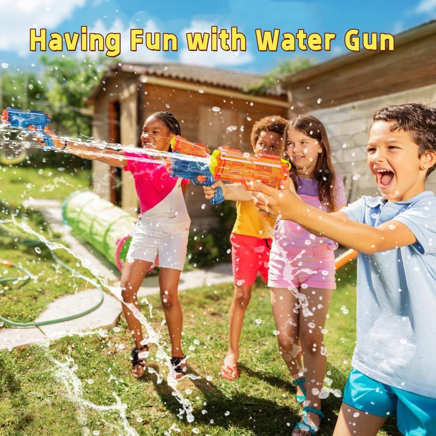 Wasserpistolen 2er-Set Wasserspritzpistole, Spritzpistole, Wasserpistole für Kinder, große Reichweite, Wasserpistole für Kinder, Erwachsene, Sommer, Außenpool und Strandspielzeug (Blau + Orange)