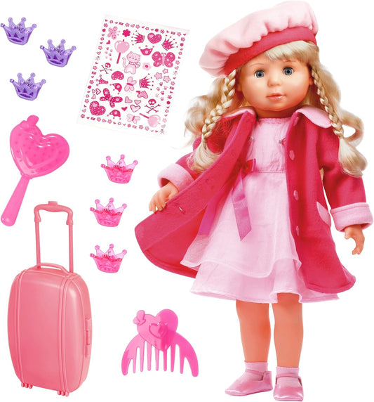 Bayer Design 94635AA Funktionspuppe Charlene Interactive mit Haaren und Schlafaugen, spricht und singt 90 Sätze, 2 Gedichte und 8 Lieder, 46cm, Pink
