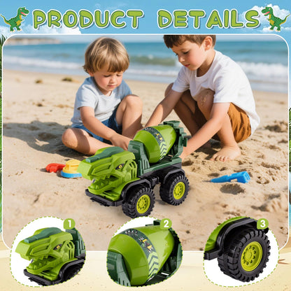 Baustellenfahrzeuge ab 3 Jahren, Set mit 3 Dinosaurier-Sandgruben-Spielzeugset mit Bagger, Transporter, Muldenkipper, robustem Sandspielzeugfahrzeugen Auto, geeignet als Sandspielzeug für Kinder ab 2+ (01)