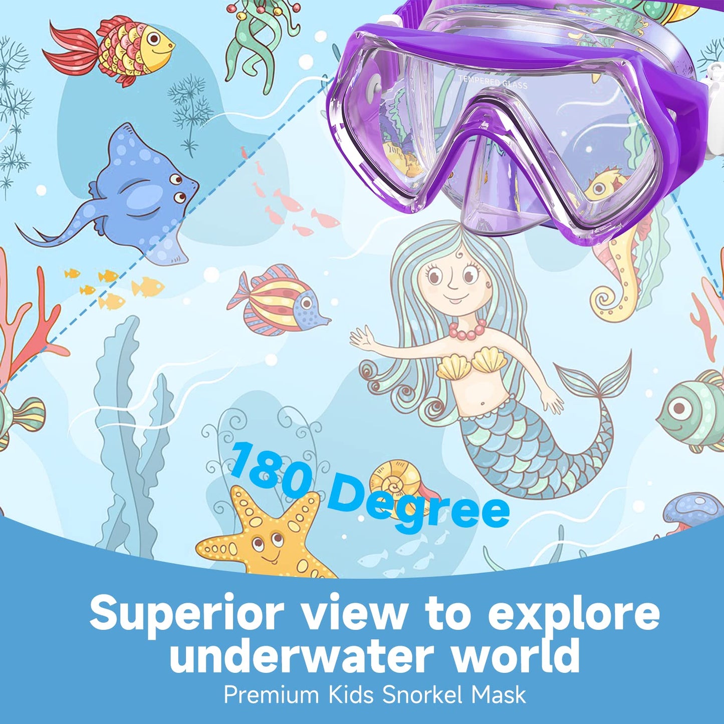 Findway Children's Diving Goggles, Swimming Goggles, Snorkel Mask for Boys Girls Teenagers, Diving Mask with Nose Cover, 180° Panorama, HD, Anti-Fog, Anti-Leak, Diving Goggles for Children 4-16 Years