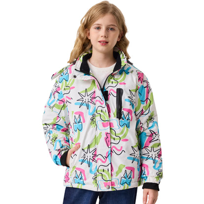 MoFiz Girls' Winter Jacket, Ski Jacket, Children's Softshell Jacket, Fleece Lining, Windproof, Outdoor Jacket with Hood