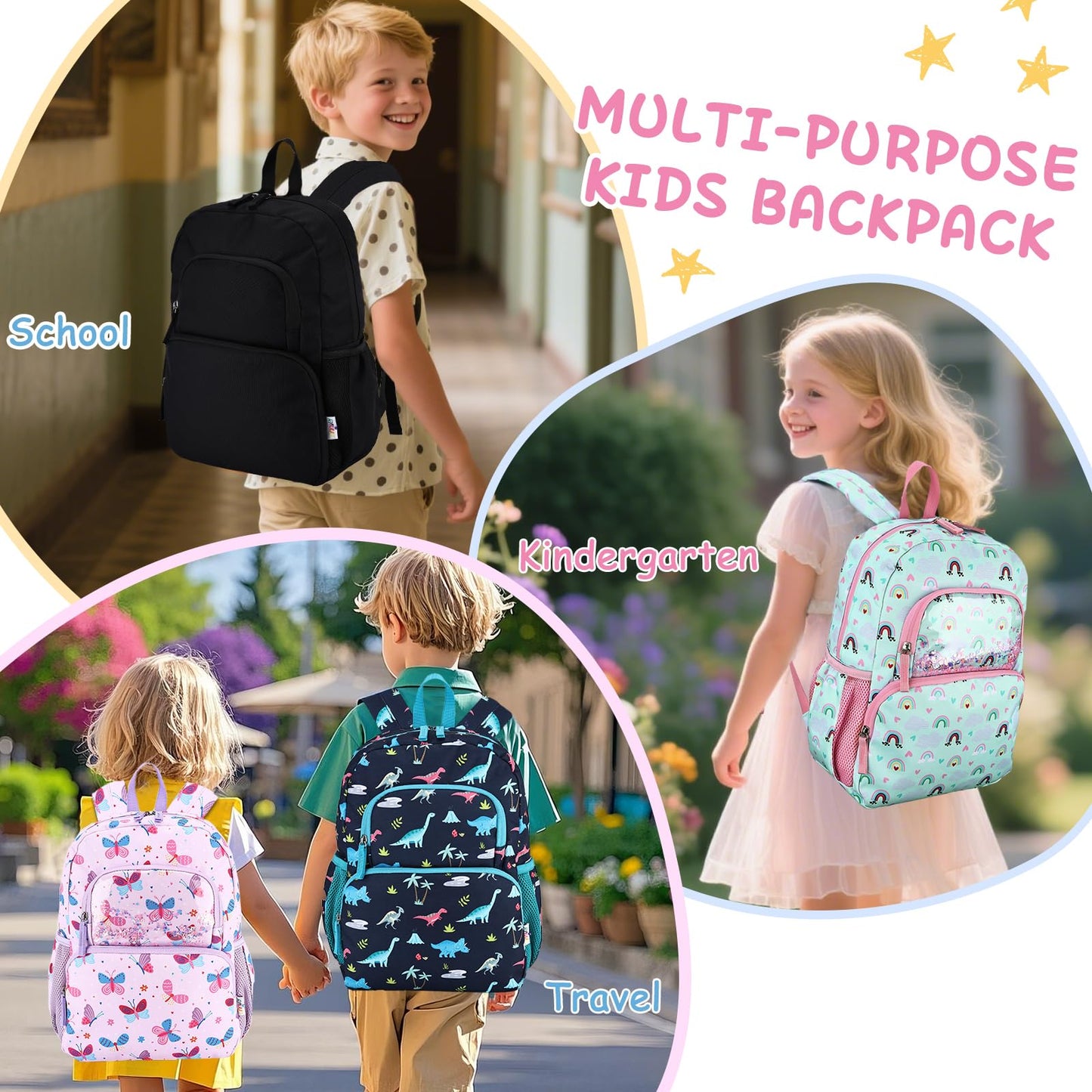 Kinderrucksack für Mädchen 5–8 Jahre, 12L Leichter & Wasserabweisender mit Brustgurt, Perfekt für Vorschule & Grundschule，Regenbogen