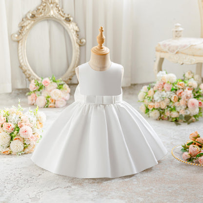 Baby Mädchen Kleid Satin Bowknot A-Linie Taufe Kleid Ärmellos Kleinkind Prinzessin Geburtstag Kleider Kinder Hochzeit Blumenmädchen Kleid Festliche Party Kleid