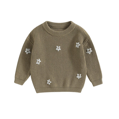 Geagodelia Baby Mädchen Gestrickt Pullover Langarm Rundhalsausschnitt Blume Winter Warm Gerippt Stricken Klobig Top Weich Kleinkind Kleidung Herbst Outwear