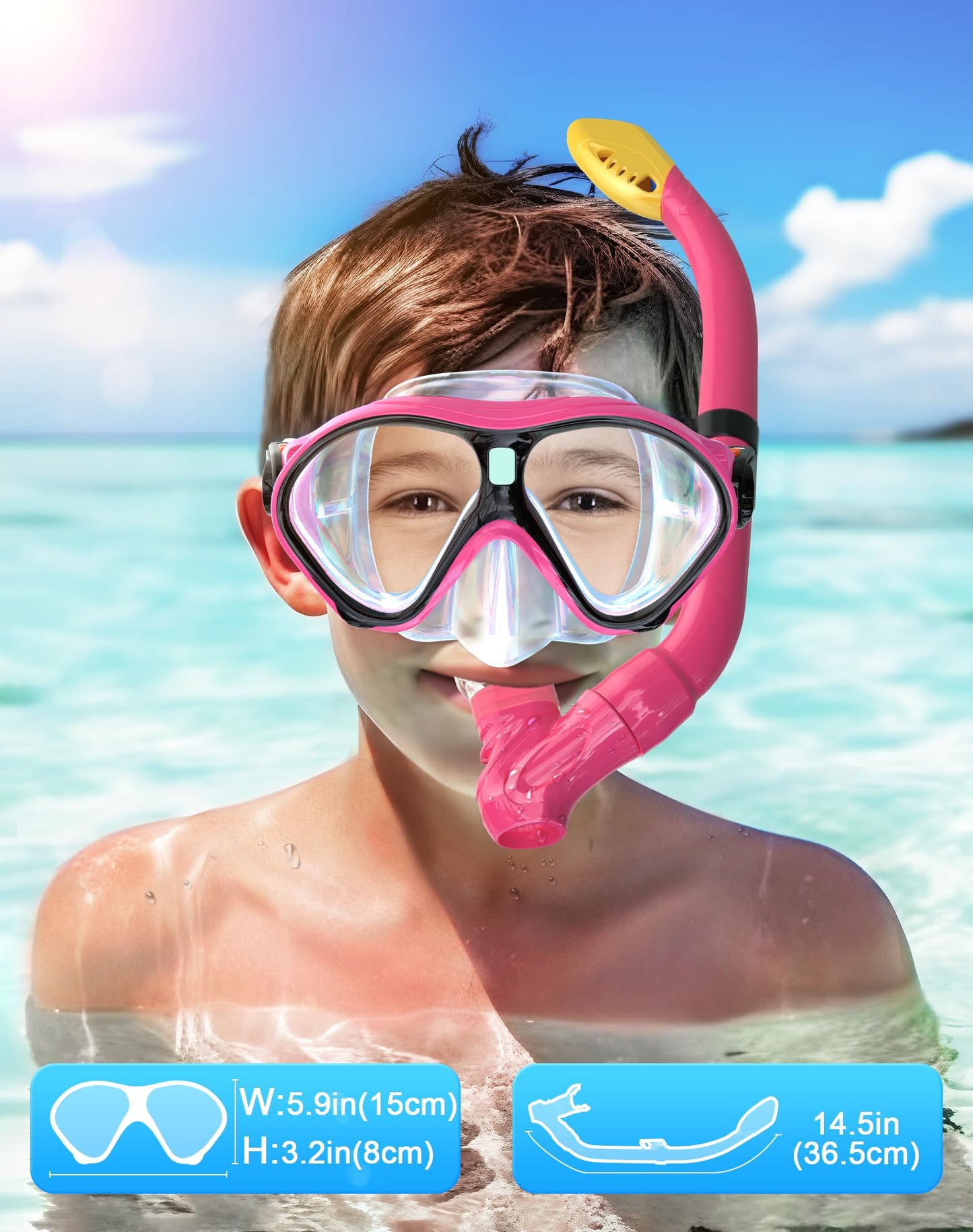 Gintenco Schnorchelset Kinder, Taucherbrille Kinder mit Schnorchel Anti-Fog Panorama-Weitsicht, Anti-Leck schnorchelmaske,Tauchmaske für Schwimmen Schnorcheln 4-16 Jahre