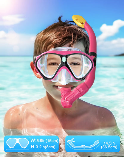 Gintenco Schnorchelset Kinder, Taucherbrille Kinder mit Schnorchel Anti-Fog Panorama-Weitsicht, Anti-Leck schnorchelmaske,Tauchmaske für Schwimmen Schnorcheln 4-16 Jahre