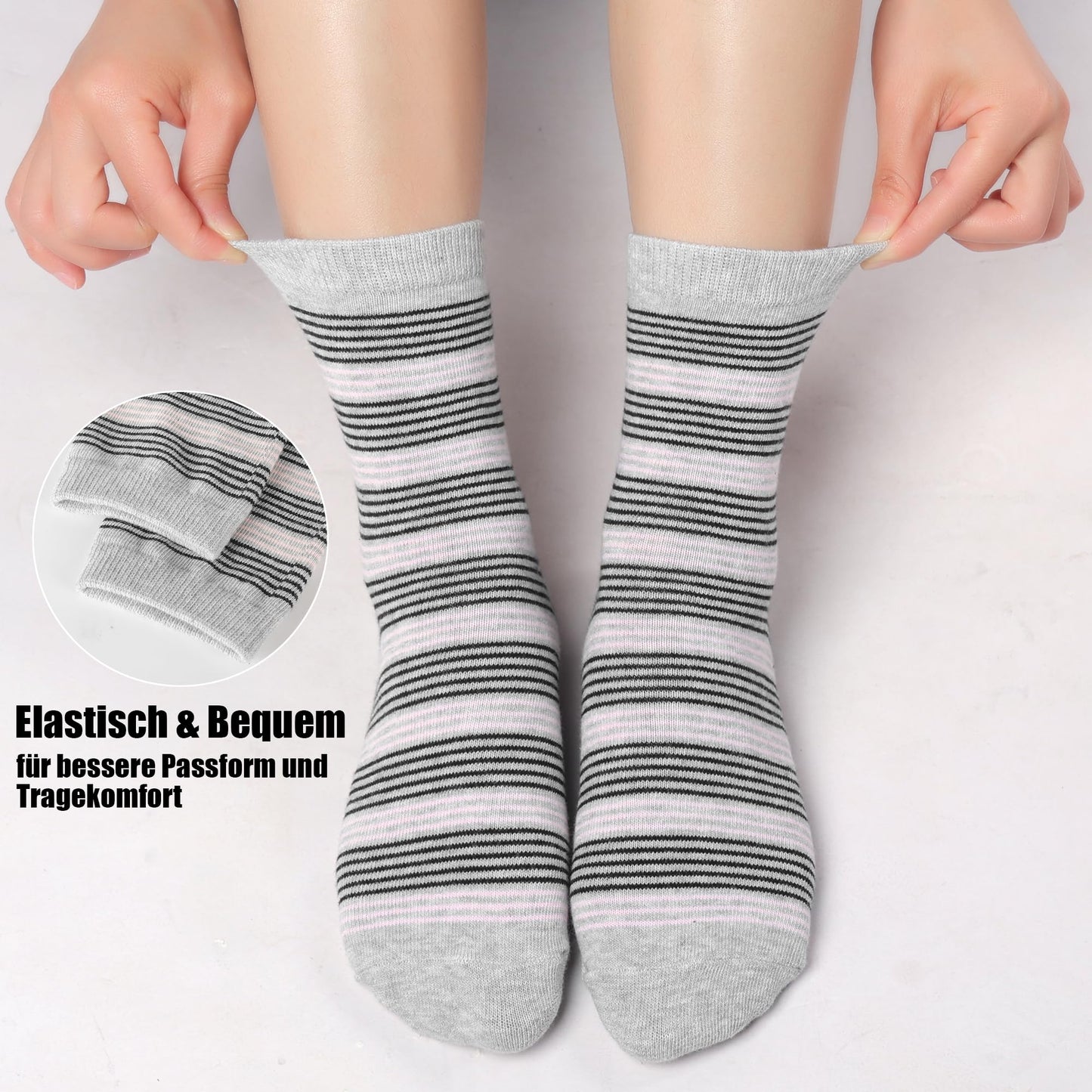 10 Paar Socken 35-38, Strümpfe Mädchen Baumwolle Lange Ringelsocken, Bunte Damensocken Baumwollsocken Mädchen mit Streifen Punkten