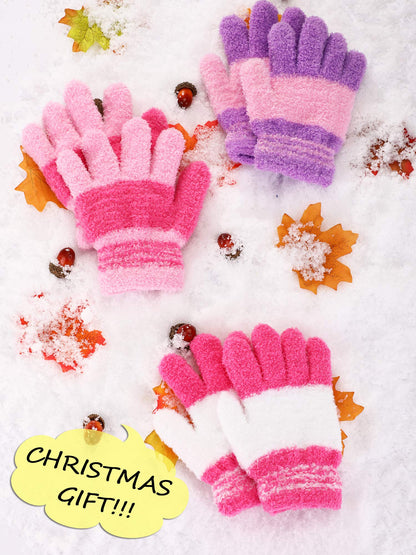 Geyoga 3 Paar Kinder Strickhandschuhe Winter Vollfinger Handschuhe