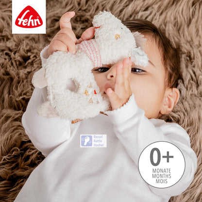 Fehn Baby Ring Greifling Lama - Kuscheltier Babyspielzeug mit Rassel - Motorikspielzeug für das spielerische Lernen - Plüschtier als Einschlafhilfe - Spielzeug für Babys & Kleinkinder ab 0+ Monaten