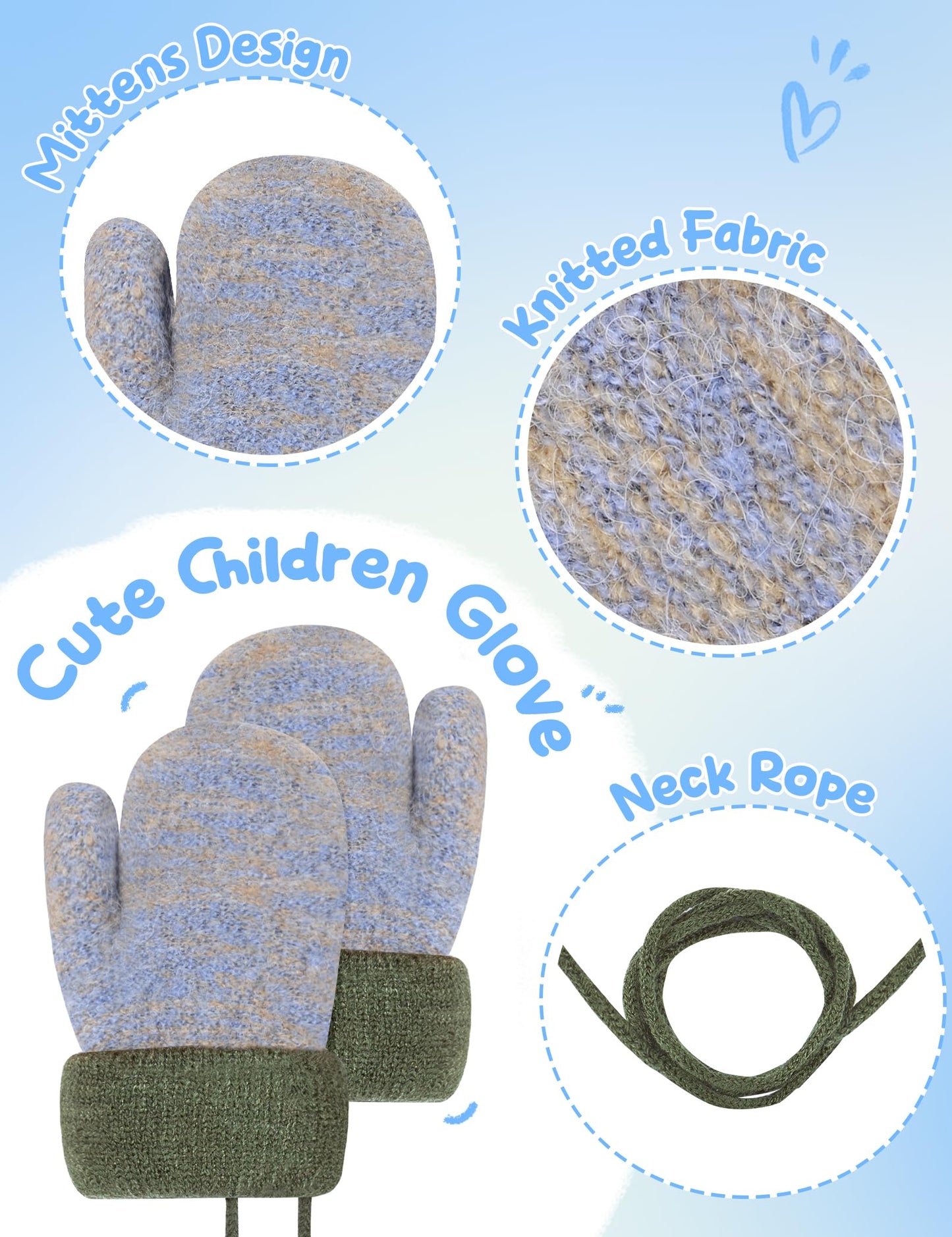 Becellen Baby Handschuhe Fäustlinge Winter, Kinder Warm Strickhandschuh Weich Niedlicher Handschuhe mit Schlüsselband für 0-3 Jahre Mädchen Junge