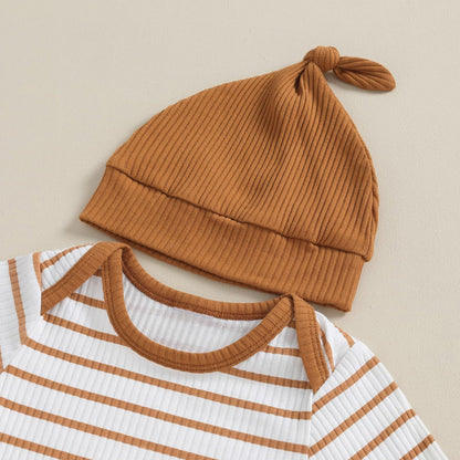 Baby Jungen Kleidung Gestreifter Body Strampler Langarm Top + Hose + Hut Baby Kleidung Set Baumwolle Weiche Kleidung Set für Neugeborene Kleinkinder 0-18 Monate