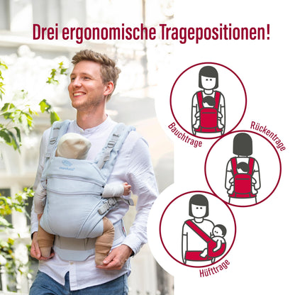 manduca XT Babytrage - Verstellbarer Sitz, der mitwächst - Vom Neugeborenen bis zum Kleinkind - Babytrage aus Bio-Baumwolle mit 3 Tragemöglichkeiten