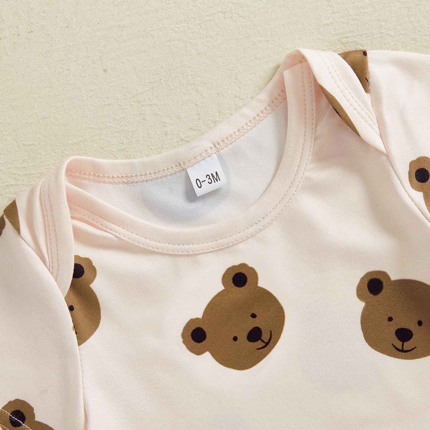 Newborn Baby Bear Print Romper Short Sleeve Long Pants Hat Shoes Set of 4