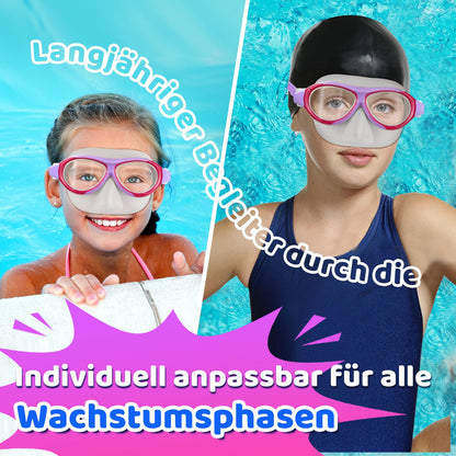 Vvinca Swimming Goggles for Kids with Nose Guard and Fabric Strap, Shatterproof, Anti-Fog and Waterproof for Children 3-14 Years