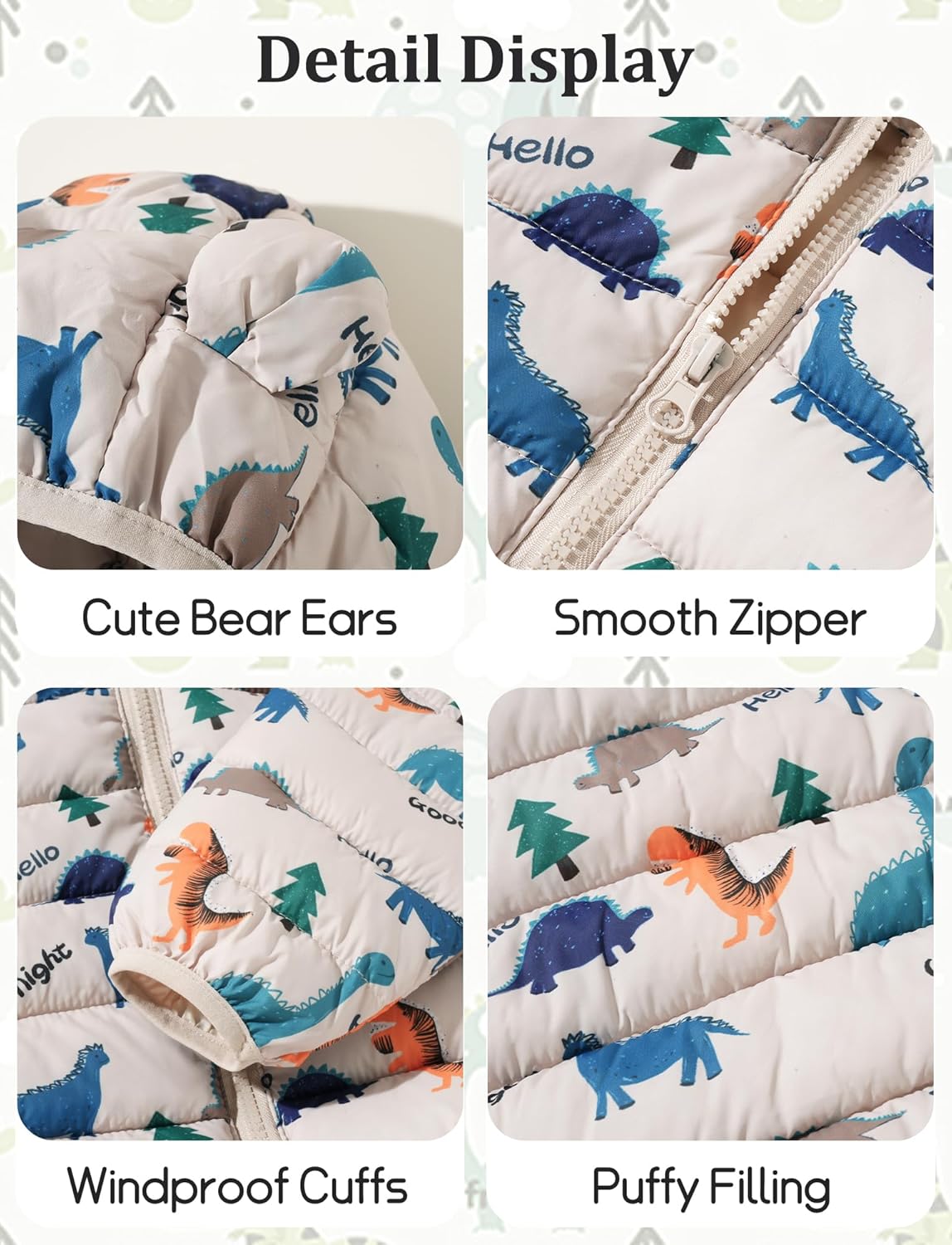 Happy Cherry Winter Jacket Baby Boys Girls Winter Coat with Hood Quilted Jacket Warm Lightweight Down Jacket Winter Cute Printed Outerwear 