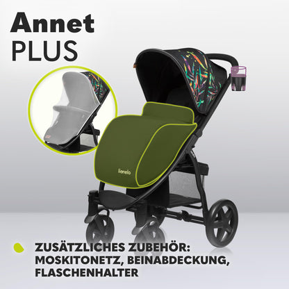 LIONELO Annet Plus Buggy up to 22 kg with Reclining Function, Small Folding Pushchair with Accessories, EVA Foam Wheels, Mosquito Net, Foot Cover Drink Holder, Basket Dreamin