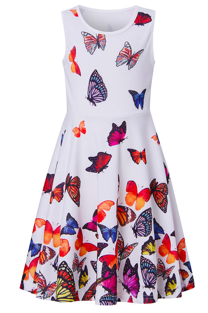 Mädchenkleid Schmetterling A-Linie Ärmelloses Sommerkleid Buntes Kleid 4-12 Jahre