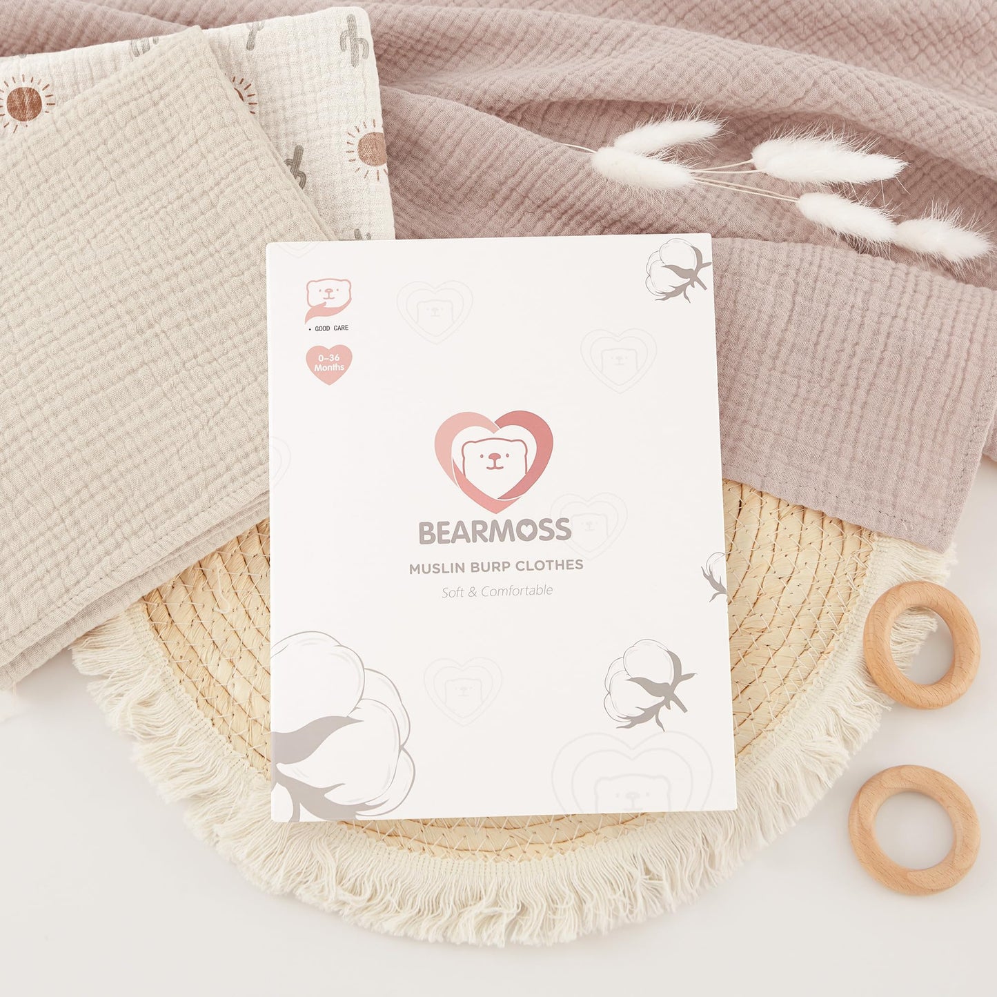Bearmoss Moltontücher Baby 100% Baumwolle Weiche Spucktücher Baby,Atmungsaktiv und Extrem Saugfähig Musselin Tuch für Saugstark Mulltücher 4er 60x60cm (Brauner Druck)