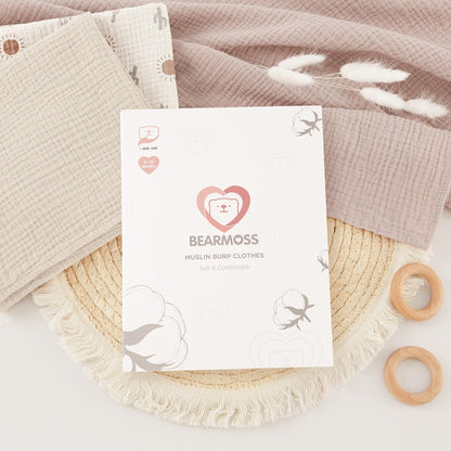 Bearmoss Moltontücher Baby 100% Baumwolle Weiche Spucktücher Baby,Atmungsaktiv und Extrem Saugfähig Musselin Tuch für Saugstark Mulltücher 4er 60x60cm (Brauner Druck)