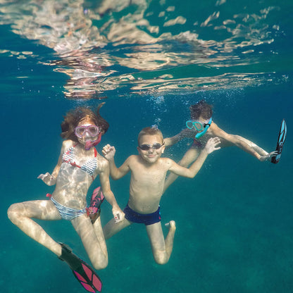 HH HHAO SPORT Children's snorkel set with fins, 180° panorama wide view diving goggles children, adjustable flippers, high-quality diving mask and dry top snorkel