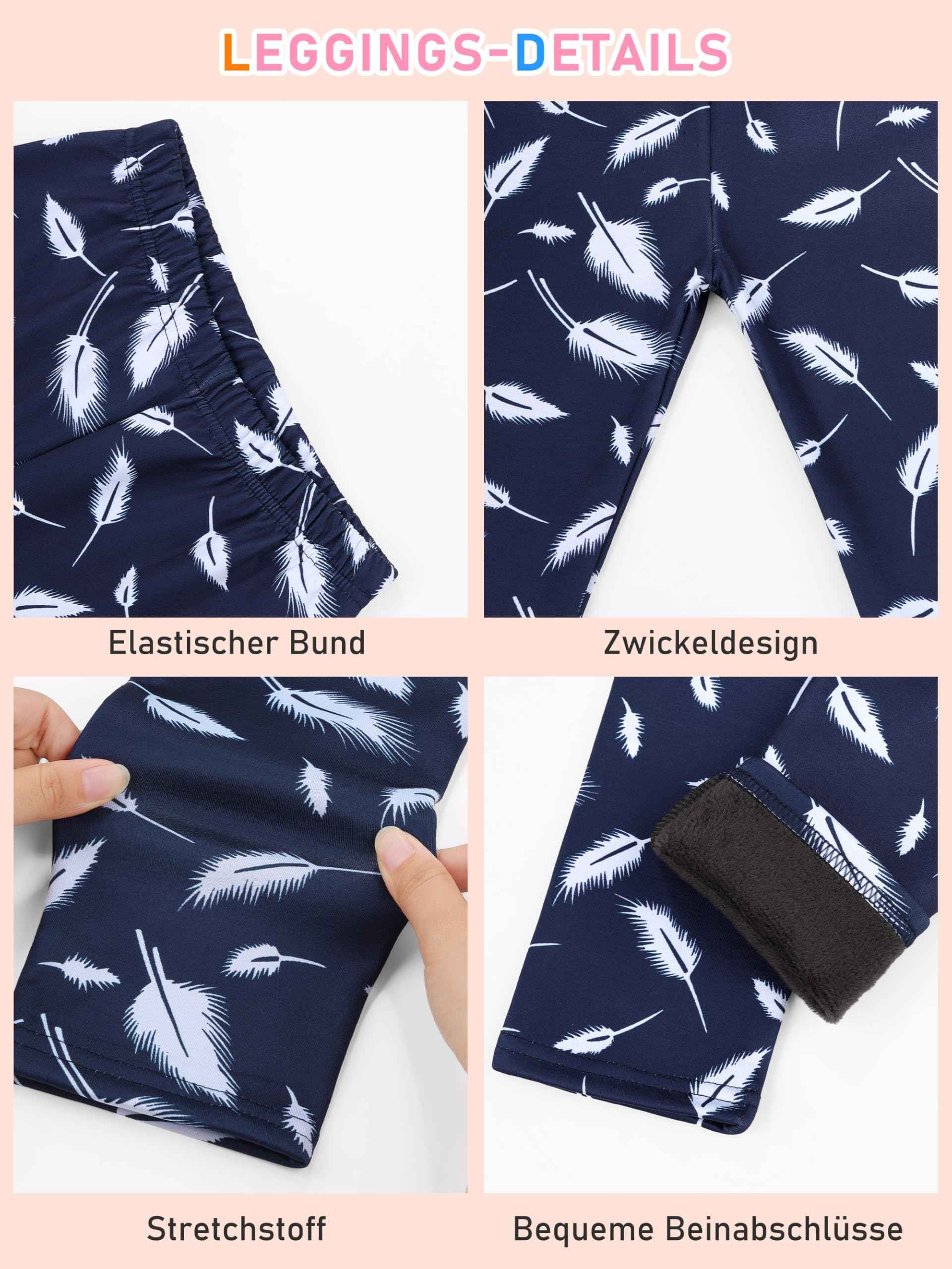 Ruisita 2 Pack Girls Winter Leggings Warm Thick Fleece Lined Leggings for Kids Ankle Length Printed Stretch Pants